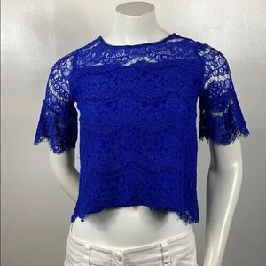 3For$20 Monteau Blue Lace Crop Top Sleeve Ruffle size M